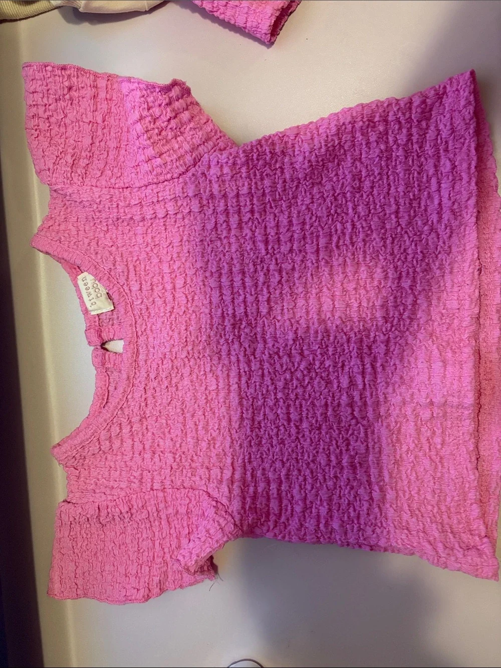 Bright Pink Textured Girls' Two-Piece Top & Shorts Set -